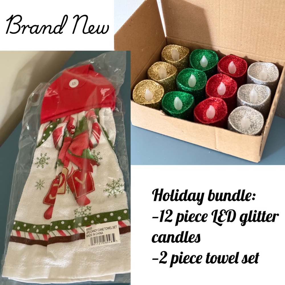 Festive Holiday Towel and LED Candle Set